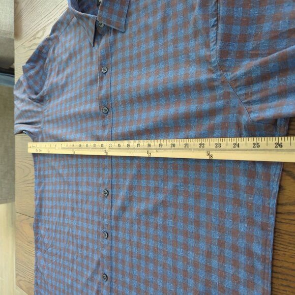 Bugatchi Classic Fit Mens Brown Blue Checkered Long Sleeve Button-Up Shirt sz XL - Picture 9 of 16